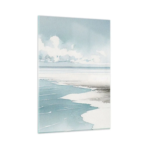 Impression sur verre - Image sur verre - Une mer calme et une plage aux tons clairs de bleu - 80x120cm - Marée douce - Décoration murale moderne pour le salon et la chambre ARTTOR
