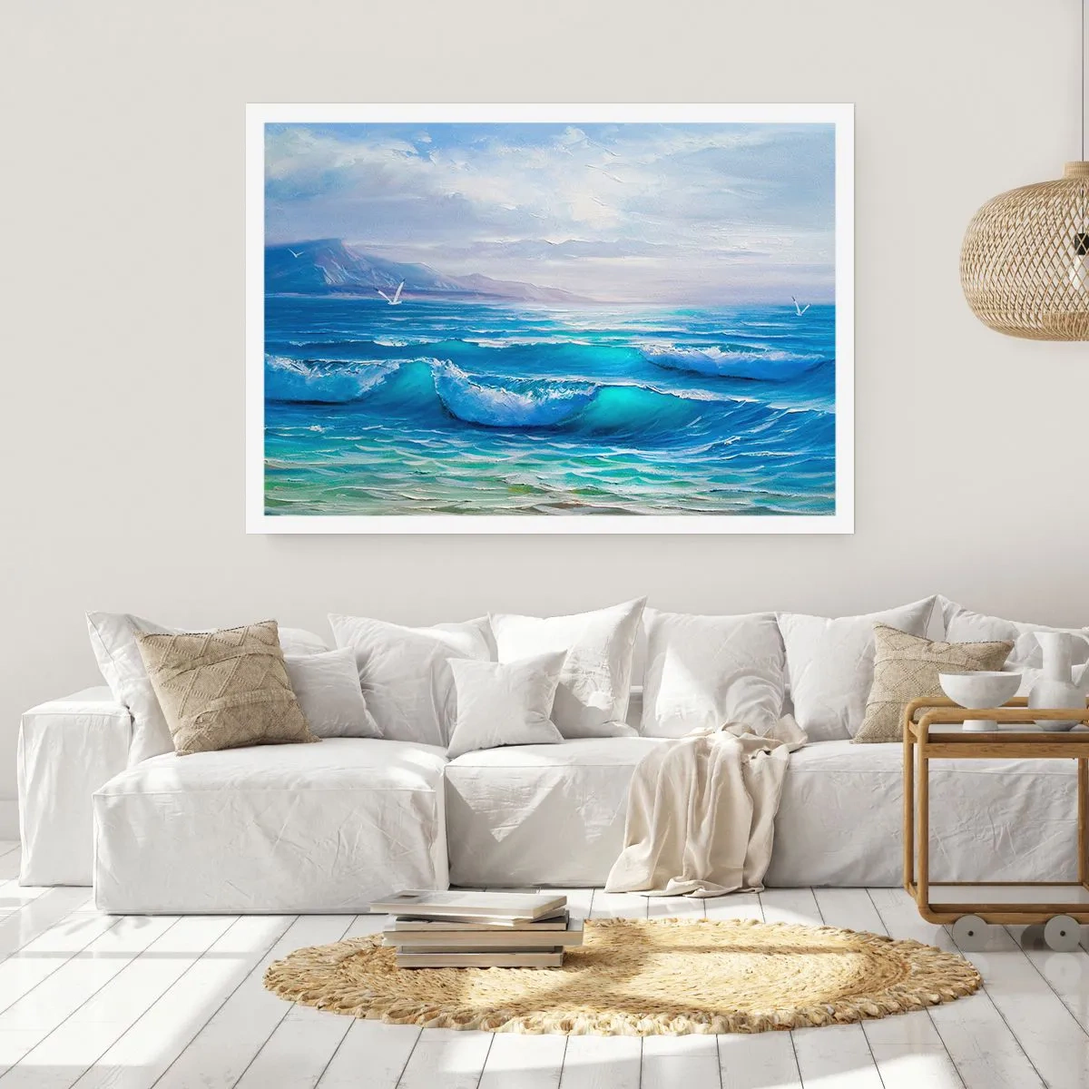 Affiche - Poster - Un paysage marin pittoresque avec des vagues et un ciel bleu - 100x70cm - Il apporte un soulagement - Décoration murale moderne pour le salon et la chambre ARTTOR