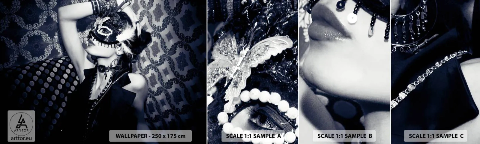 Échantillon de Papier Peint Autocollant Deluxe Sticker - Décorations, ornements, motifs… - Femme, Masque vénitien, Modèle - 100x30 cm