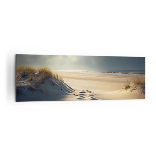 Impression sur toile - Image sur toile - Dunes dorées sur la plage au coucher du soleil avec vue sur la mer - 160x50cm - Un paysage apaisant - Décoration murale moderne pour le salon et la chambre ARTTOR