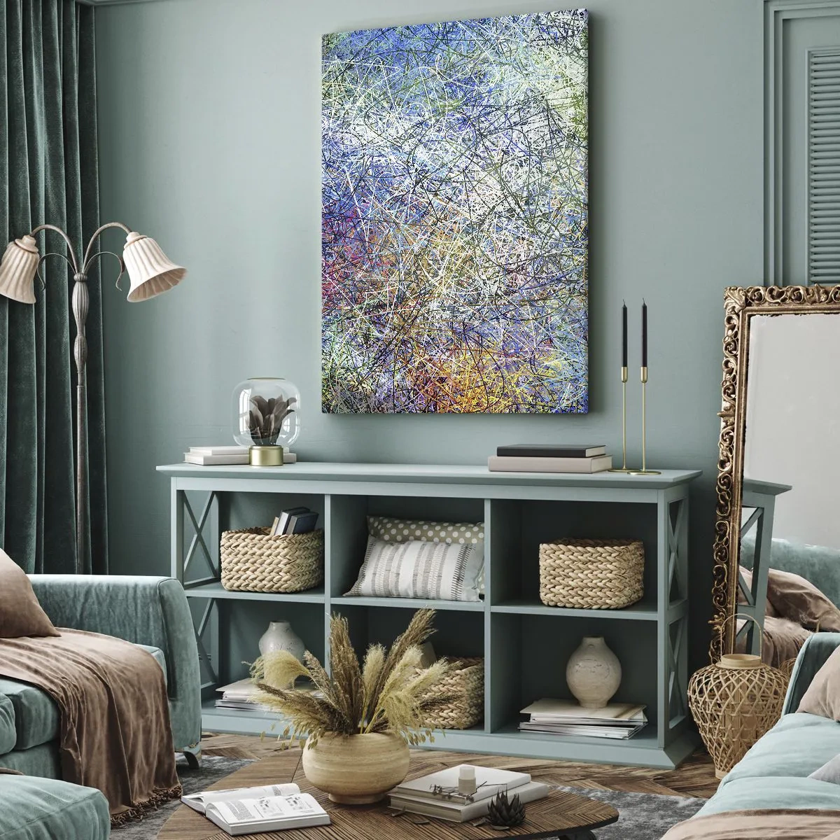 Impression sur toile - Image sur toile - Composition abstraite avec des lignes et des textures multicolores - 50x70cm - Ce n'est pas si simple - Décoration murale moderne pour le salon et la chambre ARTTOR