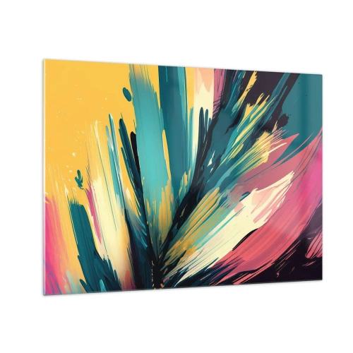 Impression sur verre - Image sur verre - Coups de pinceau dynamiques aux couleurs vibrantes - 70x50cm - Composition – une explosion de joie - Décoration murale moderne pour le salon et la chambre ARTTOR