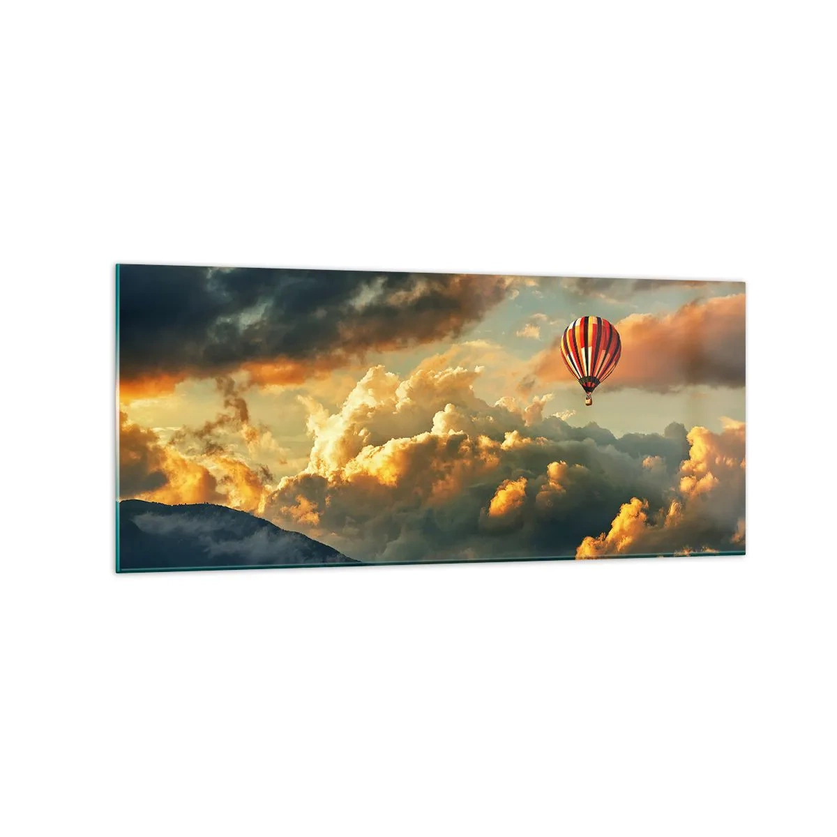 Impression sur verre - Image sur verre - Un ballon sur fond de nuages dramatiques - 120x50cm - Je vole parce que je veux - Décoration murale moderne pour le salon et la chambre ARTTOR