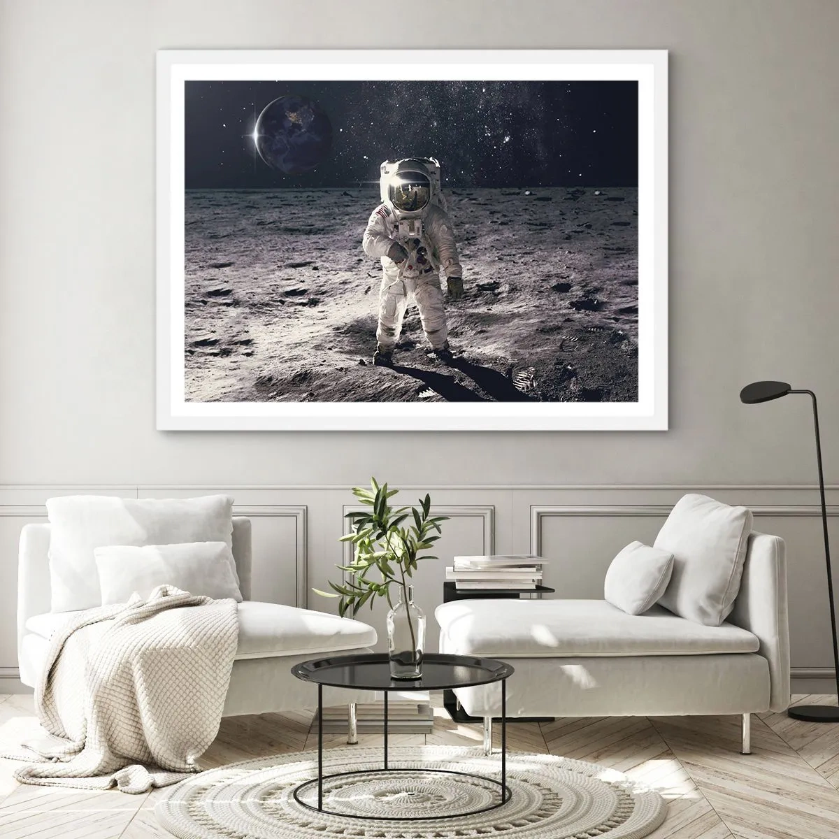 Affiche dans un cadre blanc - Poster - Salutations de la lune - 100x70 cm