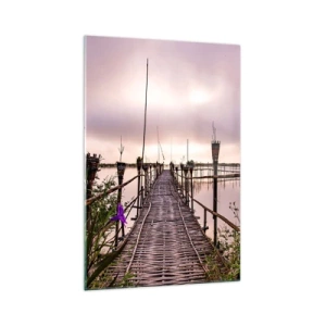Impression sur verre - Image sur verre - Pont de bambou sur l'eau à l'aube - 70x100cm - Le silence et le calme d'Asie - Décoration murale moderne pour le salon et la chambre ARTTOR