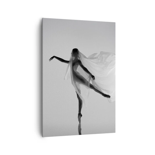 Impression sur toile - Image sur toile - Une danseuse dans une pose éthérée avec un tissu fluide - 70x100cm - Légèreté et grâce - Décoration murale moderne pour le salon et la chambre ARTTOR
