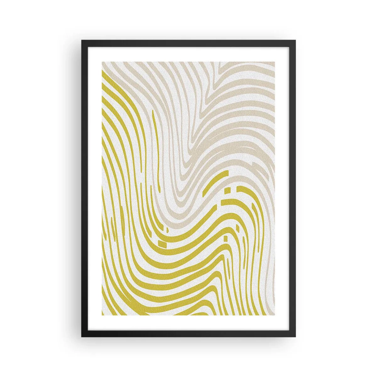 Affiche dans un cadre noir - Poster - Une composition abstraite de lignes ondulées dans des tons beige et jaune. - 50x70cm - Une composition au léger virage - Décoration murale moderne pour le salon et la chambre ARTTOR