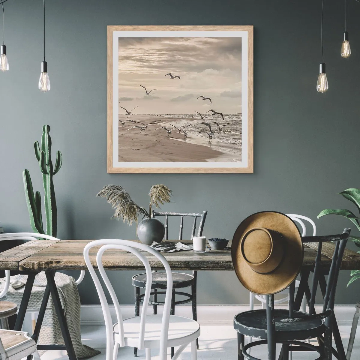 Affiche dans un chêne clair - Poster - Le bruit de la mer, le chant des oiseaux - 60x60 cm