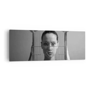 Impression sur toile - Image sur toile - Femme derrière une cage dans un style surréaliste - 140x50cm - Portrait un peu surréaliste - Décoration murale moderne pour le salon et la chambre ARTTOR