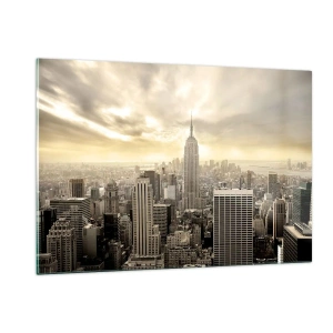 Impression sur verre - Image sur verre - Panorama de la ville avec des gratte-ciels et l'Empire State Building - 120x80cm - New York tissé de gris - Décoration murale moderne pour le salon et la chambre ARTTOR