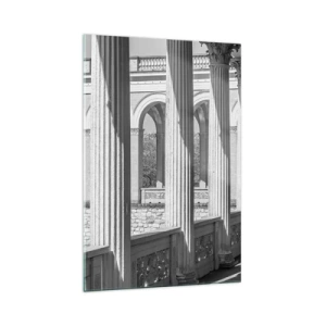 Impression sur verre - Image sur verre - Colonnade de style classique en noir et blanc - 70x100cm - Arcade ensoleillée - Décoration murale moderne pour le salon et la chambre ARTTOR