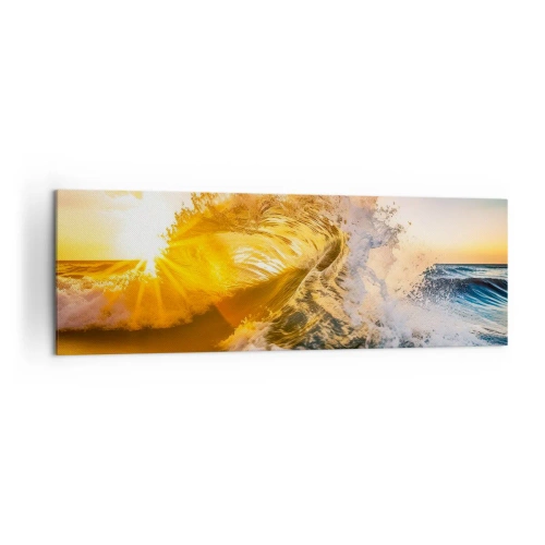 Impression sur toile - Image sur toile - Une vague dorée sur fond de soleil couchant - 160x50cm - S'amuser dans le sable - Décoration murale moderne pour le salon et la chambre ARTTOR