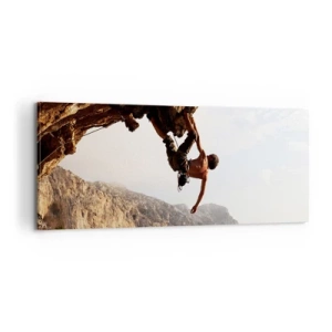 Impression sur toile - Image sur toile - Le monde rétréci dans une main sur une coupe de rocher - 100x40 cm