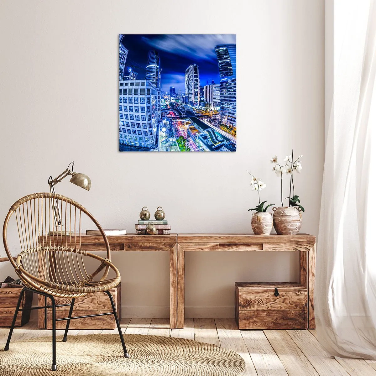 Impression sur toile - Image sur toile - Rythmes de la ville nocturne - 70x70 cm