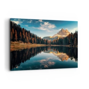 Impression sur toile - Image sur toile - Paysage de montagne avec un lac et une forêt - 100x70cm - Double paysage - Décoration murale moderne pour le salon et la chambre ARTTOR