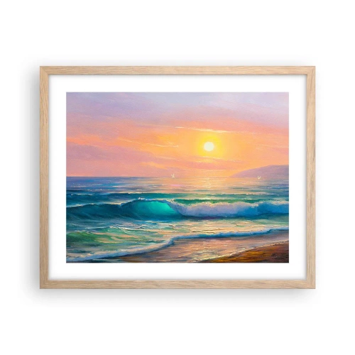 Affiche dans un chêne clair - Poster - Le chant turquoise des vagues - 50x40 cm