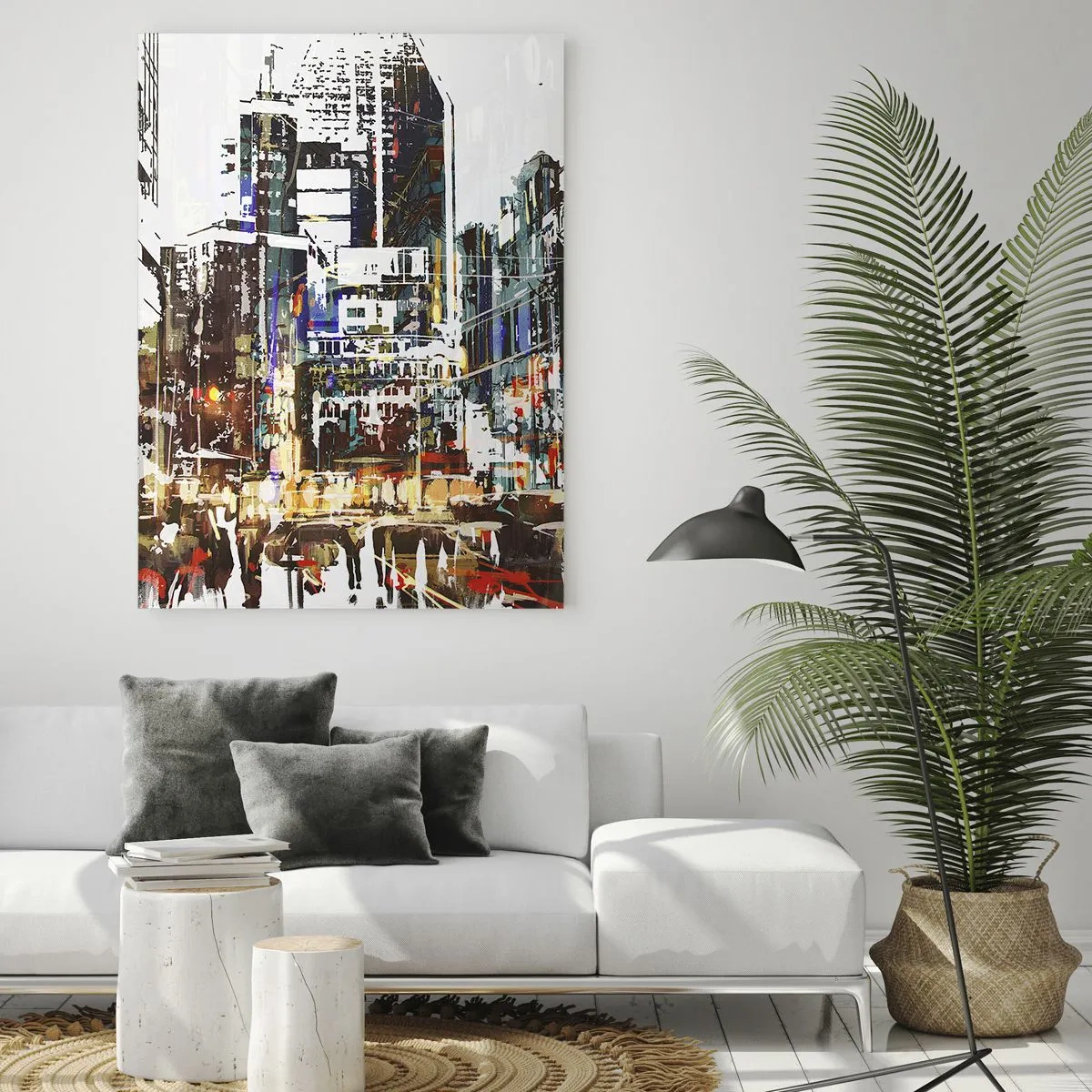 Impression sur verre - Image sur verre - Lumières colorées de la ville dans un style artistique et scintillant - 50x70cm - Une ville chatoyante - Décoration murale moderne pour le salon et la chambre ARTTOR