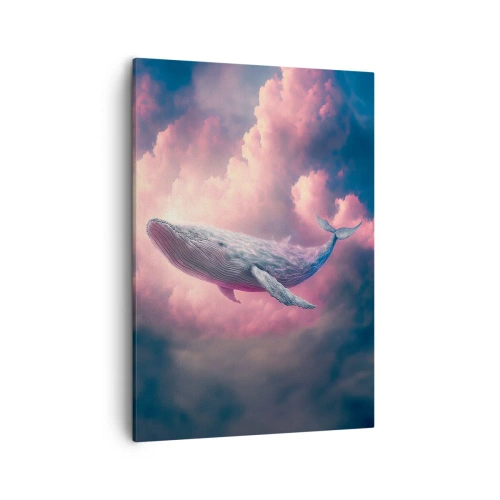 Impression sur toile - Image sur toile - Une baleine flottant dans les nuages au coucher du soleil - 50x70cm - Frottez-vous les yeux - Décoration murale moderne pour le salon et la chambre ARTTOR
