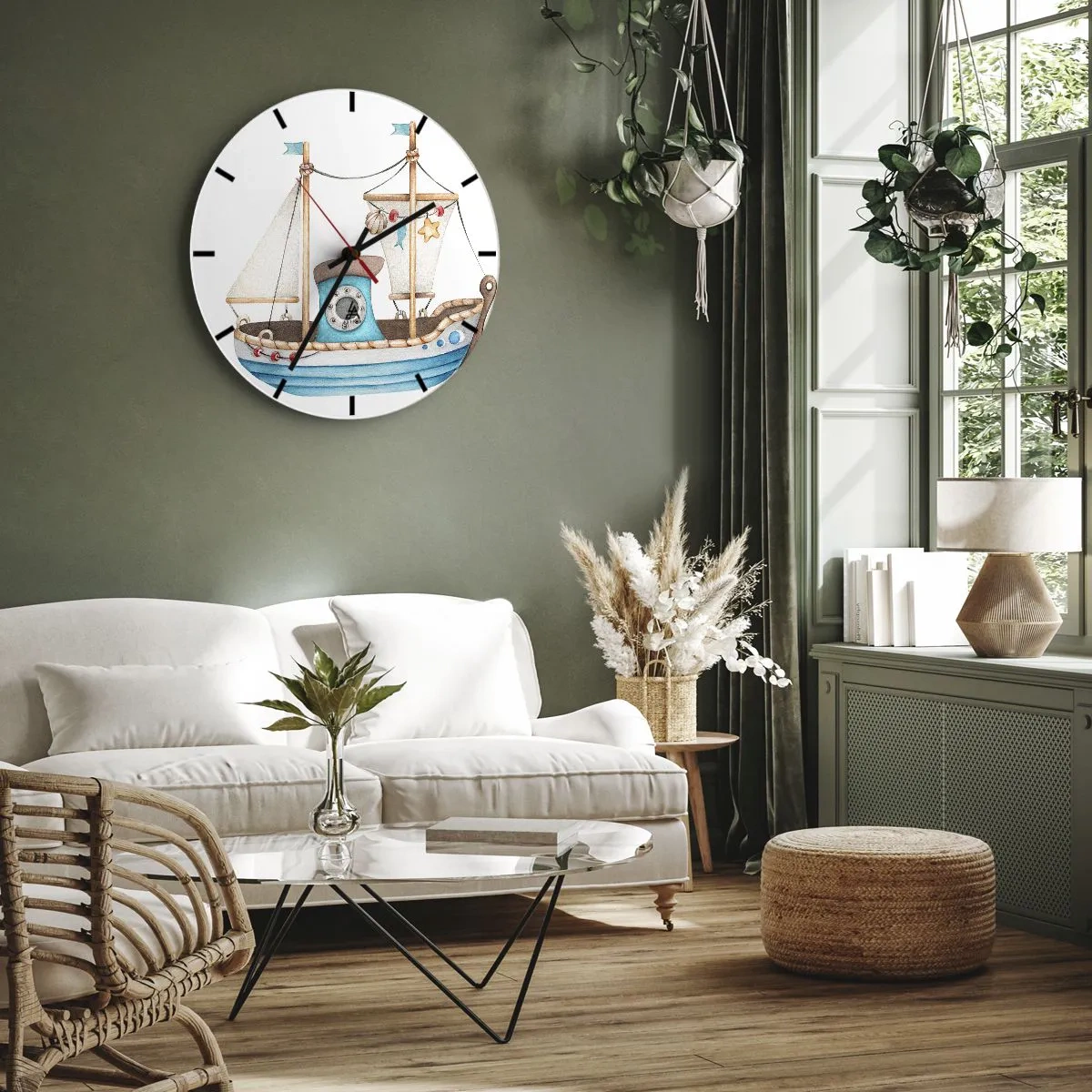 Horloge murale - Pendule murale - Voilier illustré pour enfants avec décorations nautiques - 30x30cm - Ohé, l'aventure ! - Décoration murale moderne pour le salon, la cuisine et la chambre ARTTOR