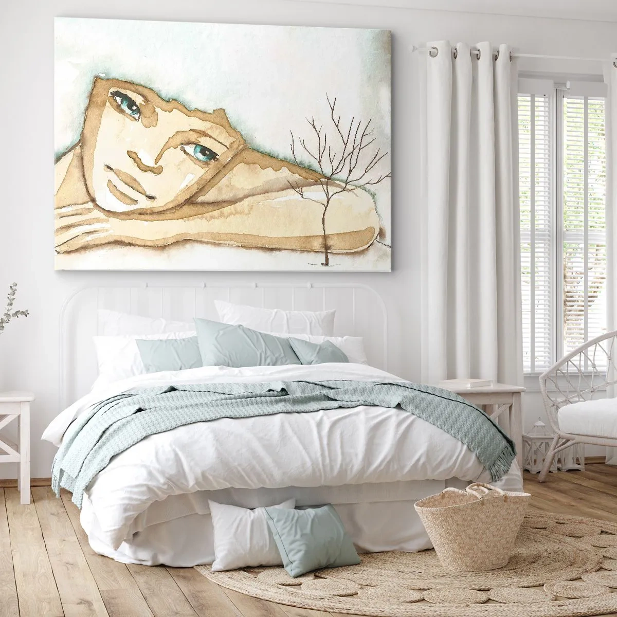 Impression sur toile - Image sur toile - Portrait artistique d'une femme aux couleurs pastel - 120x80cm - L'arbre de la poésie naît du silence - Décoration murale moderne pour le salon et la chambre ARTTOR