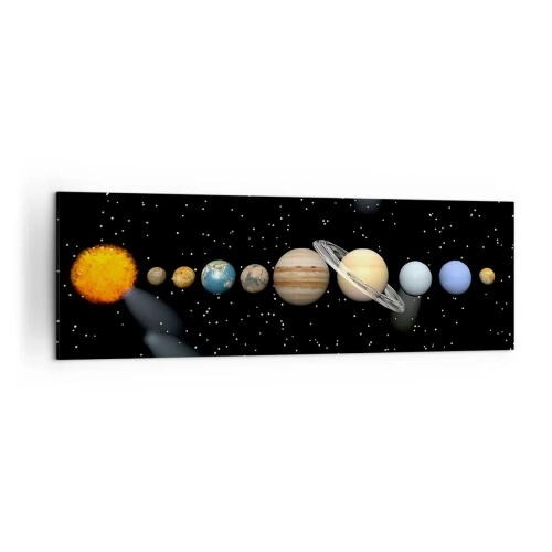 Impression sur toile - Image sur toile - Le système solaire avec des planètes sur fond d'étoiles dans l'espace - 160x50cm - Et les planètes sont folles, sont folles... - Décoration murale moderne pour le salon et la chambre ARTTOR