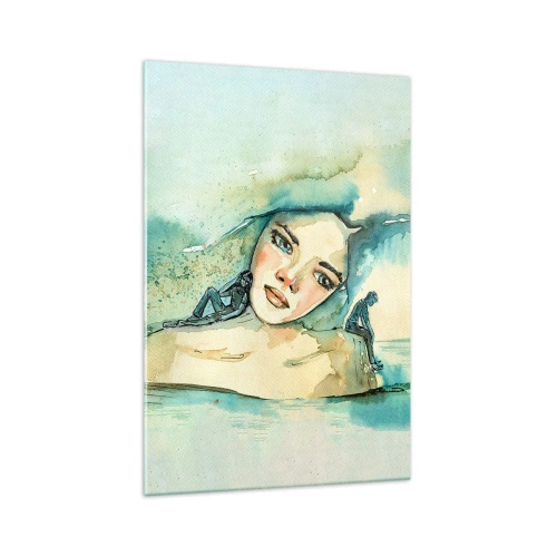 Impression sur verre - Image sur verre - Aquarelle d'un visage de femme avec un motif réfléchissant - 70x100cm - Suis-je bleu? - Décoration murale moderne pour le salon et la chambre ARTTOR