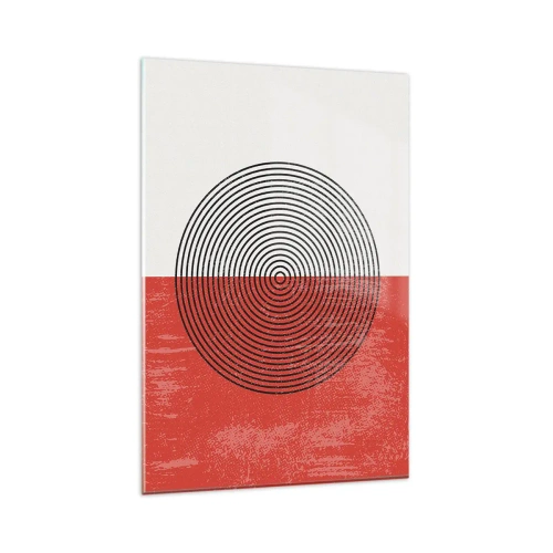 Impression sur verre - Image sur verre - Motif géométrique avec des cercles concentriques sur un fond rouge et blanc - 80x120cm - Dans le mille - Décoration murale moderne pour le salon et la chambre ARTTOR