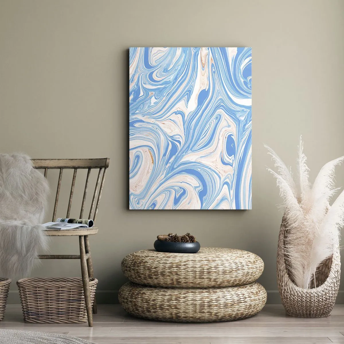 Impression sur toile - Image sur toile - Tourbillons abstraits de style marbre bleu et blanc - 50x70cm - Bassin turquoise - Décoration murale moderne pour le salon et la chambre ARTTOR