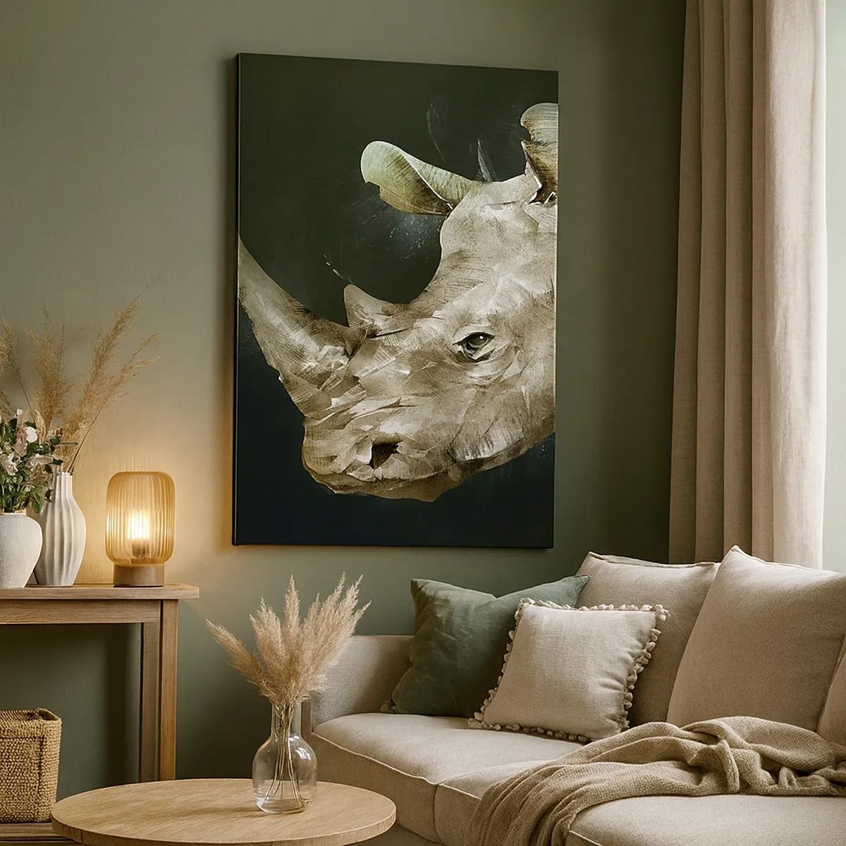 Impression sur toile - Image sur toile - Portrait d'un rhinocéros sous une forme artistique - 50x70cm - La force vraiment masculine - Décoration murale moderne pour le salon et la chambre ARTTOR