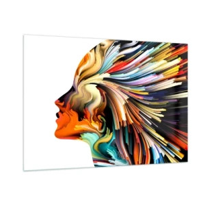 Impression sur verre - Image sur verre - Une explosion de couleurs sous la forme d'une silhouette humaine - 100x70cm - Une explosion d'imaginaire - Décoration murale moderne pour le salon et la chambre ARTTOR