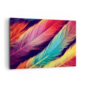 Impression sur toile - Image sur toile - Plumes colorées aux couleurs intenses - 120x80cm - Arc-en-ciel de plumes - Décoration murale moderne pour le salon et la chambre ARTTOR