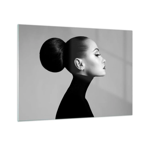 Impression sur verre - Image sur verre - Femme élégante en noir sur fond gris - 70x50cm - Néfertiti moderne - Décoration murale moderne pour le salon et la chambre ARTTOR