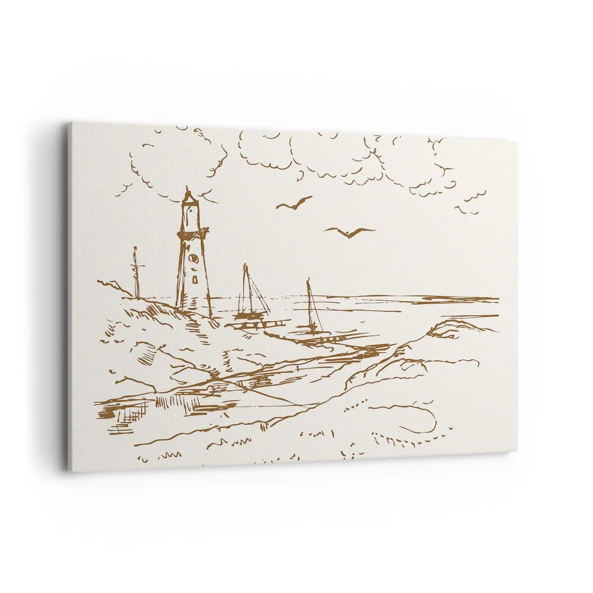 Impression sur toile - Image sur toile - Croquis d'un phare surplombant la mer - 120x80cm - Esquisse de souvenirs d'été - Décoration murale moderne pour le salon et la chambre ARTTOR