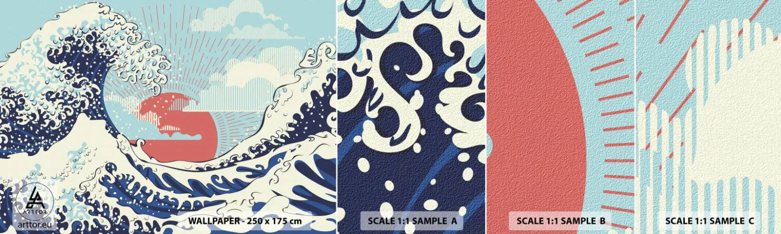 Échantillon de Papier Peint Autocollant Deluxe Sticker - D'une inspiration japonnaise - Abstraction, Vague de mer, Mer - 100x30 cm