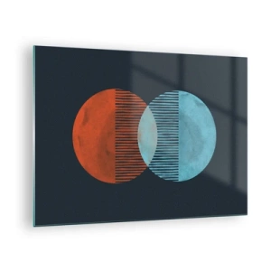 Impression sur verre - Image sur verre - Deux planètes colorées qui se croisent avec un motif géométrique - 70x50cm - Fantaisie astronomique - Décoration murale moderne pour le salon et la chambre ARTTOR
