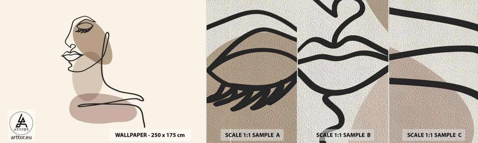 Échantillon de Papier Peint Premium Sand - Une certaine ligne de beauté - Abstraction, Visage de femme, Graphique - 100x30 cm