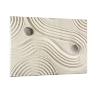 Impression sur verre - Image sur verre - Sable minimaliste avec pierres et motifs géométriques - 120x80cm - Touche de chaleur - Décoration murale moderne pour le salon et la chambre ARTTOR