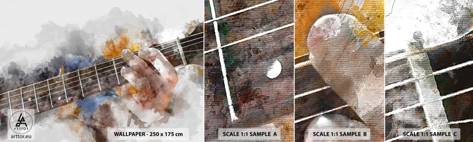 Échantillon de Papier Peint Autocollant Deluxe Sticker - La poésie entre les cordes - Musique, Guitare, Graphique - 100x30 cm