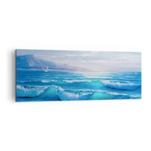 Impression sur toile - Image sur toile - Un paysage marin pittoresque avec des vagues et un ciel bleu - 140x50cm - Il apporte un soulagement - Décoration murale moderne pour le salon et la chambre ARTTOR