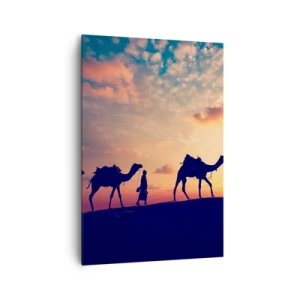 Impression sur toile - Image sur toile - Une caravane de chameaux errant dans le désert au coucher du soleil - 70x100cm - L'esprit mystérieux de l'Orient - Décoration murale moderne pour le salon et la chambre ARTTOR