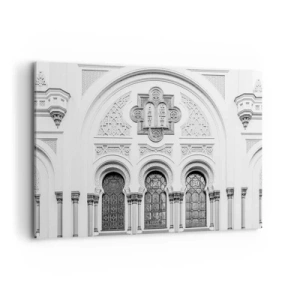 Impression sur toile - Image sur toile - Détails architecturaux de la façade dans un style monochrome - 100x70cm - À la frontière des cultures - Décoration murale moderne pour le salon et la chambre ARTTOR