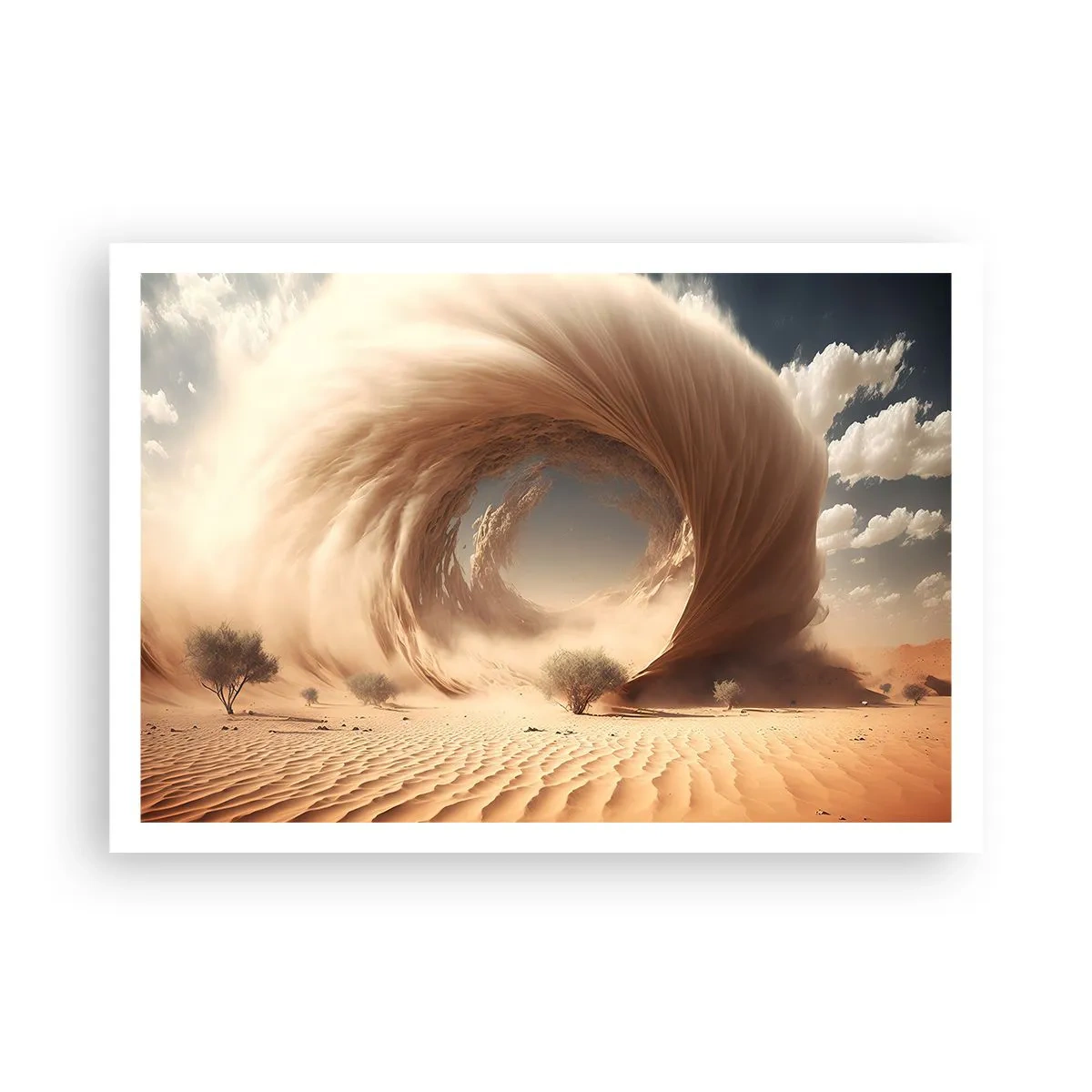 Affiche - Poster - Tourbillon de sable dynamique dans un désert avec des arbres - 100x70cm - Portail ouvert - Décoration murale moderne pour le salon et la chambre ARTTOR