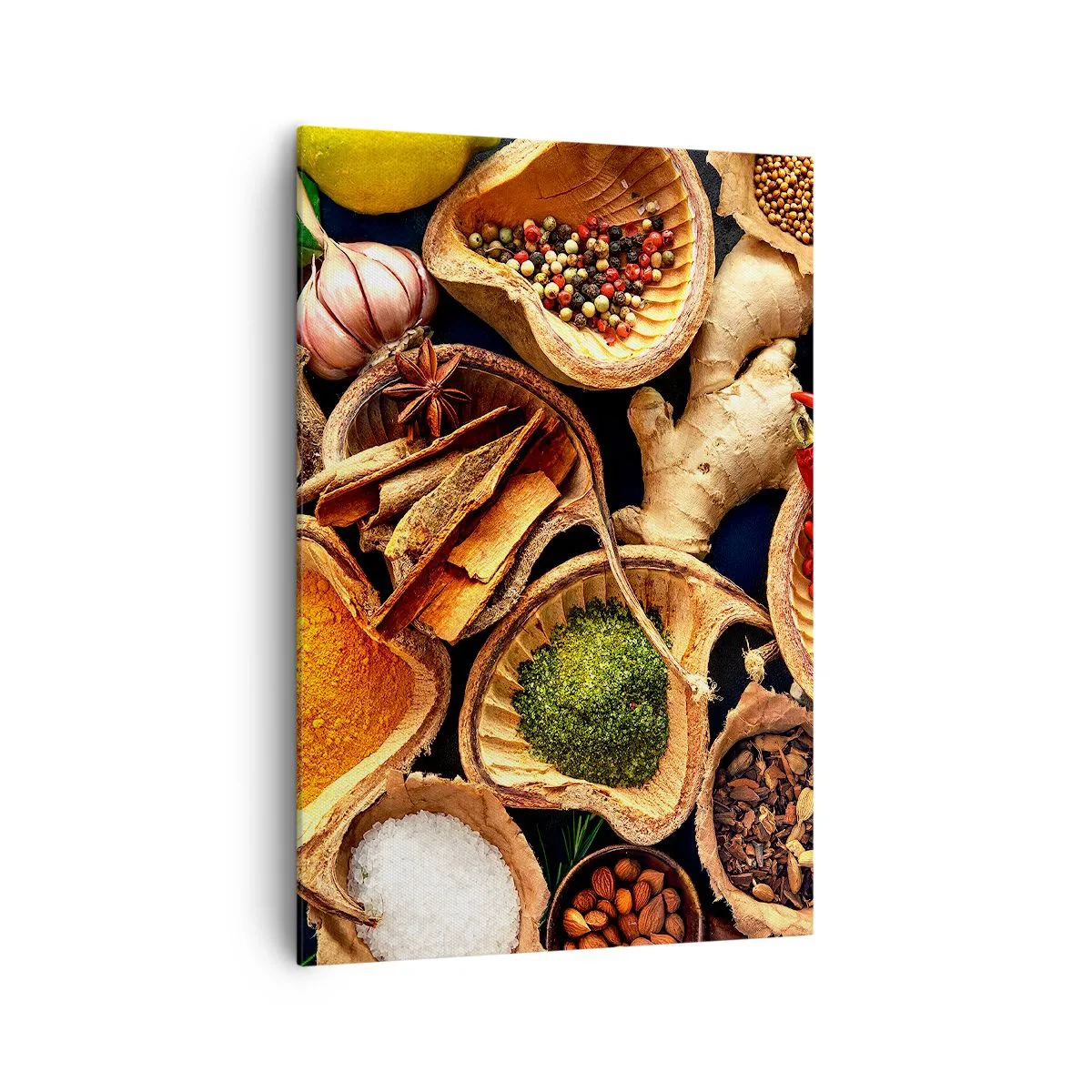 Impression sur toile - Image sur toile - Bols d'épices de différentes couleurs - 70x100cm - Prends ce que tu veux - Décoration murale moderne pour le salon et la chambre ARTTOR