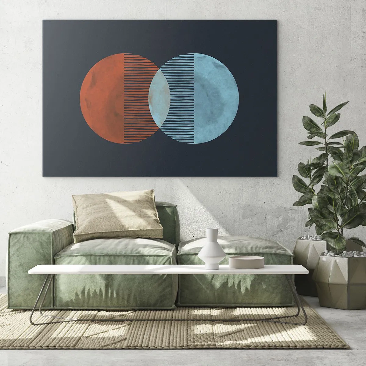 Impression sur verre - Image sur verre - Deux planètes colorées qui se croisent avec un motif géométrique - 70x50cm - Fantaisie astronomique - Décoration murale moderne pour le salon et la chambre ARTTOR