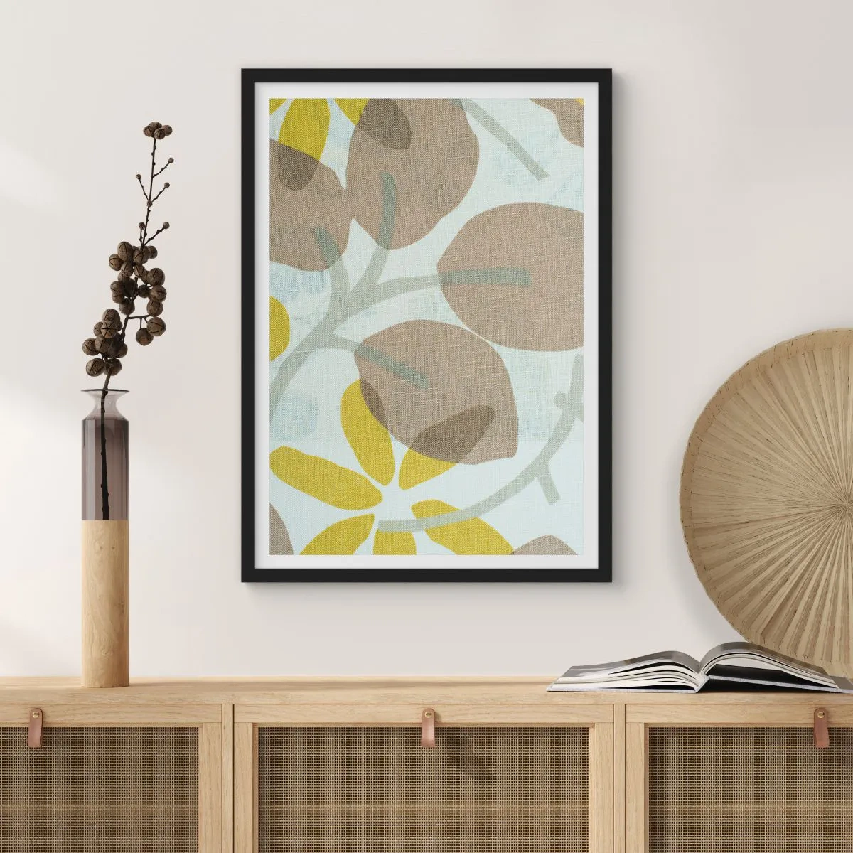 Affiche dans un cadre noir - Poster - Graphismes botaniques délicats aux couleurs naturelles - 50x70cm - Composition en plein soleil - Décoration murale moderne pour le salon et la chambre ARTTOR