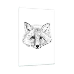 Impression sur verre - Image sur verre - Dessin en noir et blanc d'une tête de renard sur fond blanc - 80x120cm - Ces yeux peuvent-ils mentir ? - Décoration murale moderne pour le salon et la chambre ARTTOR