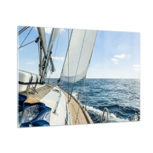 Impression sur verre - Image sur verre - Un yacht en pleine mer avec ses voiles déployées - 100x70cm - Ohé, l'aventure - Décoration murale moderne pour le salon et la chambre ARTTOR