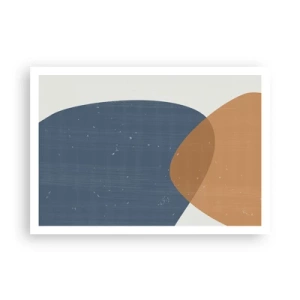 Affiche - Poster - Une composition géométrique minimaliste dans des tons de bleu et d'orange. - 100x70cm - Ovales et influences - Décoration murale moderne pour le salon et la chambre ARTTOR