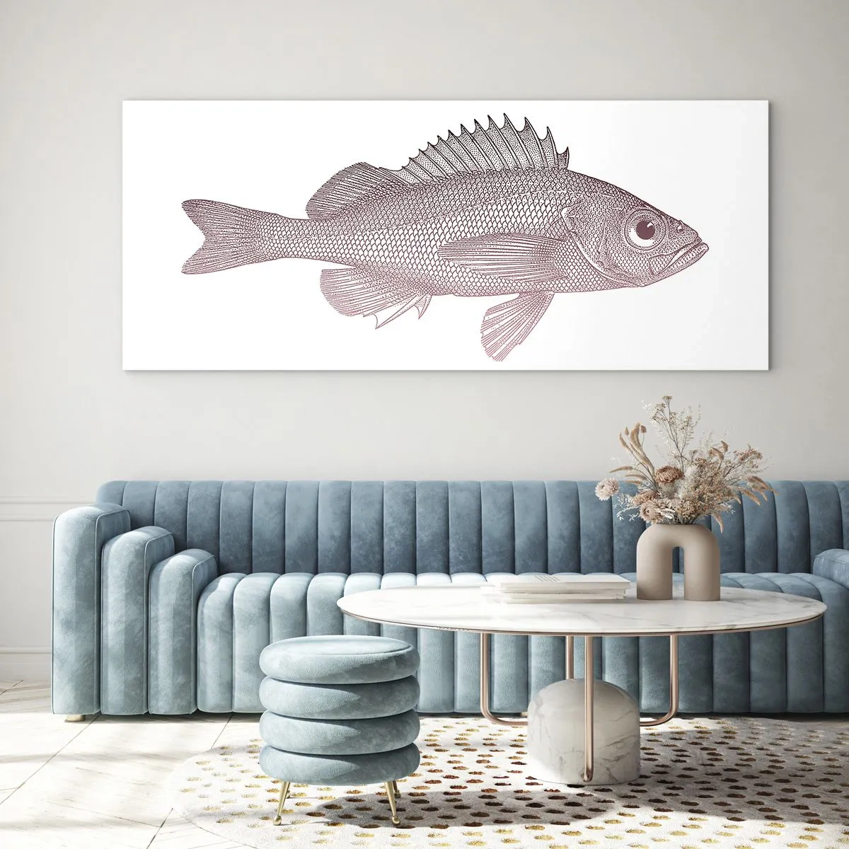 Impression sur verre - Image sur verre - Illustration détaillée d'un poisson sur fond blanc - 120x50cm - Poisson aux grands yeux - Décoration murale moderne pour le salon et la chambre ARTTOR