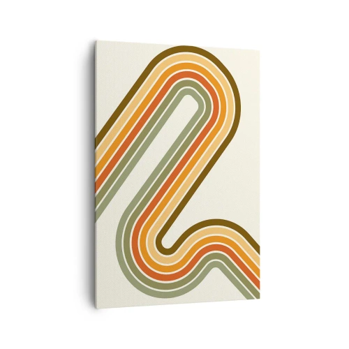 Impression sur toile - Image sur toile - Motif géométrique dans les tons de vert, orange et beige sur fond clair - 70x100cm - En zig zag vers le but - Décoration murale moderne pour le salon et la chambre ARTTOR